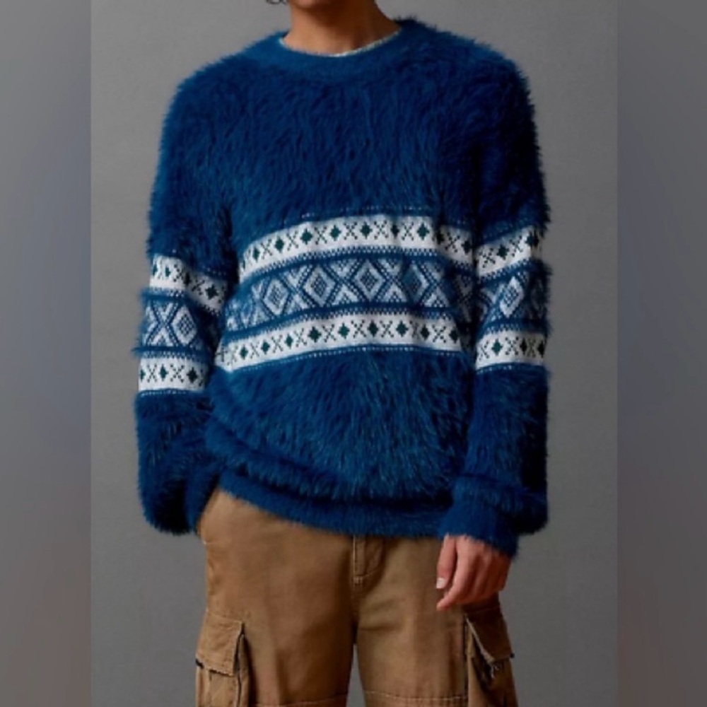 NWT BDG URBAN OUTFITTERS Men's Blue Patterned Sweater SZ L